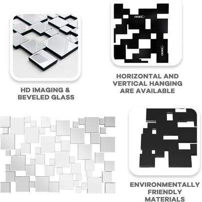 KOHROS Large Silver Wall Mirrors Decorative 48×32 Inch Modern Art Geometric Patchwork Mirror for Wall Decor, Living Room & Entryway Decor, 3D Space - Extending Wall - Mounted Mirror