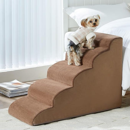 Dog Stairs for High Beds, 5-Steps Pet Steps for Bed, Pet Stairs with Highly Supportive Foam and Non-Slip Bottom, Dog Stairs for Large Dogs and Medium Dogs (High 22.6 Inch)