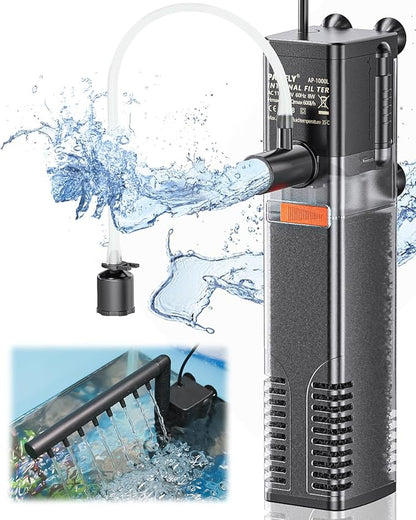 Pawfly Internal Aquarium Filter with 160 GPH Water Pump Quiet Submersible Bio Sponge Foam Filter for 30 to 60 Gallon Fish Tanks Multifunctional Filter for Filtration Circulation and Oxygenation