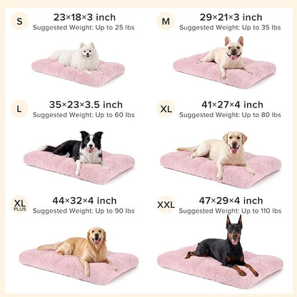 JOEJOY Large Dog Bed Crate Pad, Deluxe Plush Washable Dog Beds Fulffy Soft Kennel Pad Anti-Slip Pet Sleeping Mat for Extra Large Medium Small Dogs, 40" x 27", Pink