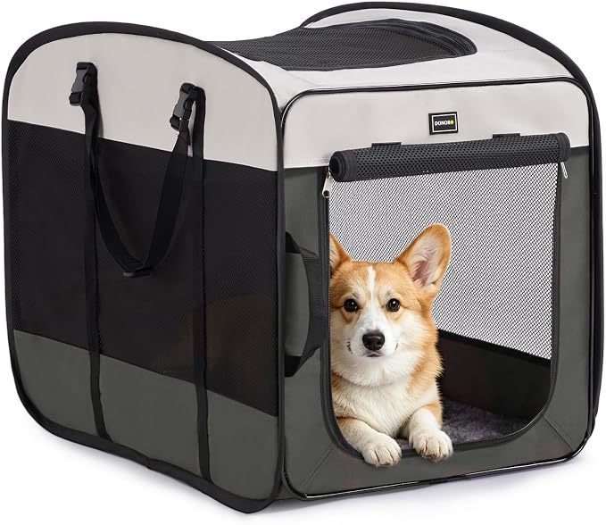 Dog Kennels and Crates for Medium Dogs, Portable Pop Up Indoor Pet Cage with Sturdy Wire Frame, Collapsible Travel Crate Soft Sided Cat Bag Escape Proof (Gray, 24.0" L x 16.0" W x 19.0" H)