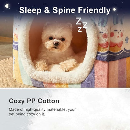 Cute Cat Houses for Indoor Cats, Dog Bed with Cover Cave,Foldable Dog Cave | M Size Cat Cave for 6-11 Lb Dogs and 9-17 Lb Cats,Rainbow, Igloo Dog House with Non-Slip Bottom, R,Soft Cozy Dog Cave Bed