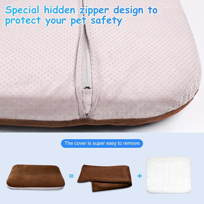 Magic Dog Super Soft Extra Large Dog Bed, 47 Inches Orthopedic Foam Dog Beds for XL Dogs, Jumbo Pet Bed with Anti Slip Bottom, Dog Sleeping Mattress with Removable and Washable Cover, Dark Brown