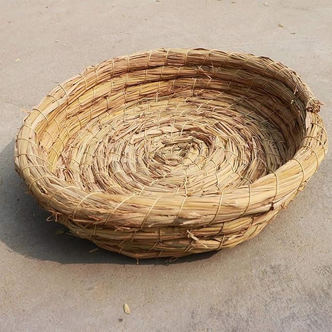 Orgrimmar 2PCS Handmade Woven Flat Base Straw Bird Nest Breeding Nest Hatch House Cage for Dove, Pigeon, Parrot, Rabbits, Hamster, Gerbil Guinea Pig, Chinchillas