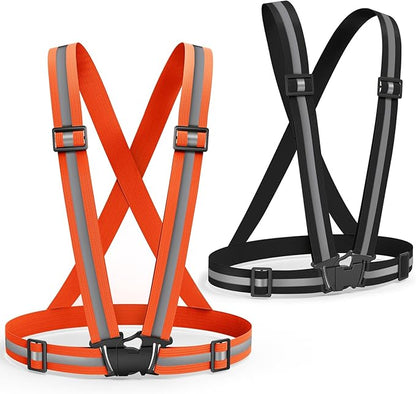 2 Packs Reflective Vest Running Gear, High Visibility Reflective Running Gear Adjustable Elastic Safety Vest for Night Jogging, Biking, Walking or Dog Walking, Running Vest for Men Women Children