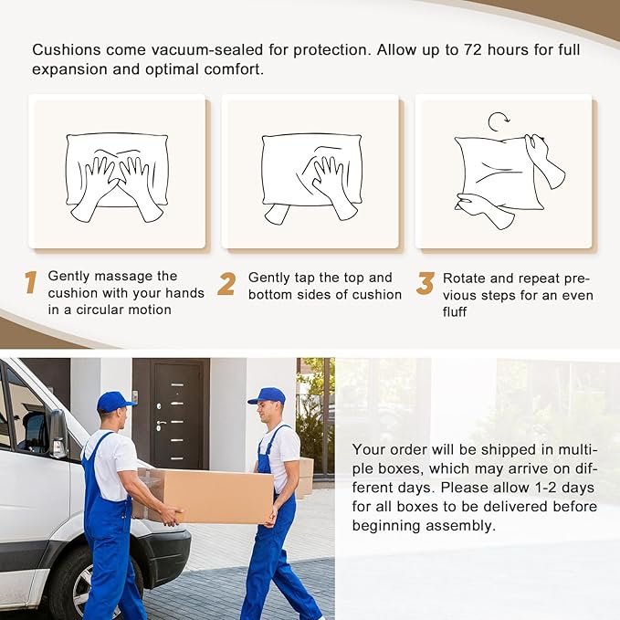 COOS BAY Aurora Terrace Half-Moon Outdoor Furniture Set, Rattan Conversation Set with Patio Chairs, Curved 4-Seat Sofa, Coffee Table, Seats 6, Beige/Blue