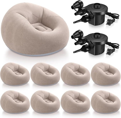 Realspring 9 Pcs Bean Bag Chairs for Adults Inflatable Chairs with Electric Air Pump,Blow up Couch Folding Portable Inflatable Couch Lazy Sofa for Reading Living Room Camping (Coffee)