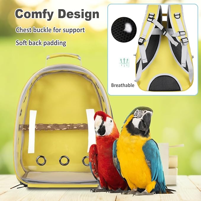 Bird Carrier Backpack with Wood Perch, Transparent Bird Travel Cage, Portable Pet Carrier Backpack, Breathable Hangbag for Vet Transport Camping Hiking (Purple)
