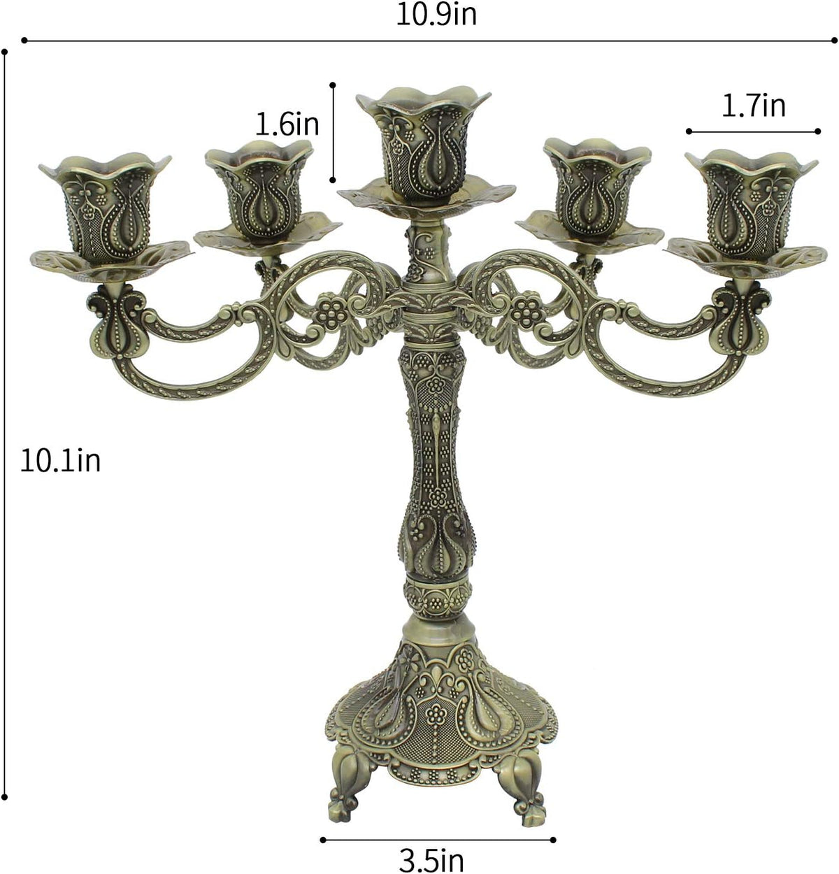 Metal Candelabra 5-Candle 10.1 Inch Tall Candle Holder Stick for Home Wedding Event and Party Festival,Bronze