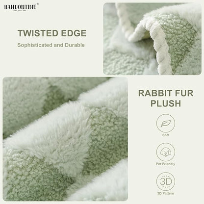 HANDONTIME Non-Slip Pet Couch Cover Washable, Plush Faux Fur Couch Protector for Cushion Pet-Friendly Sofa Covers for Dogs, Checkered Diamond Sectional Covers Dog Mat for Sofa (Green, 35.6" x 82.7")