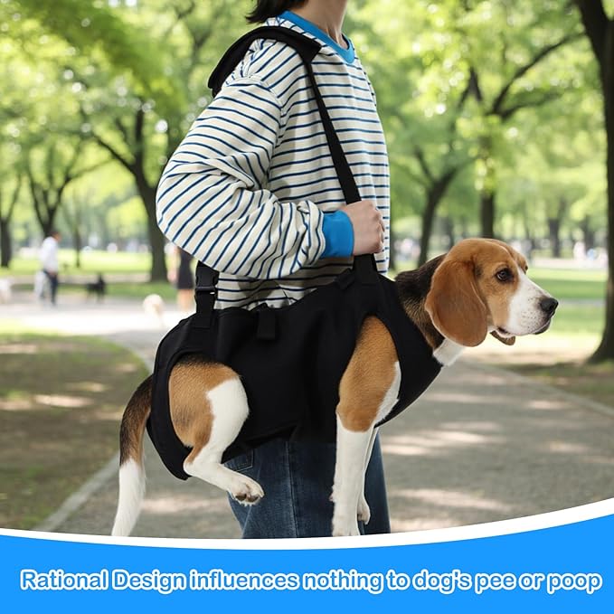 Shinylin Dog Carry Sling Emergency Backpack Pet Legs Support and Rehabilitation Dog Lift Harness Adjustable Lifting Straps Carrier for Senior Dogs Joint Injuries, Arthritis, Hiking, Skiing, Black(XL)