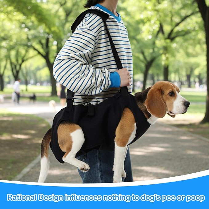 Shinylin Dog Carry Sling Emergency Backpack Pet Legs Support and Rehabilitation Dog Lift Harness Adjustable Lifting Straps Carrier for Senior Dogs Joint Injuries, Arthritis, Hiking, Skiing, Black(S)