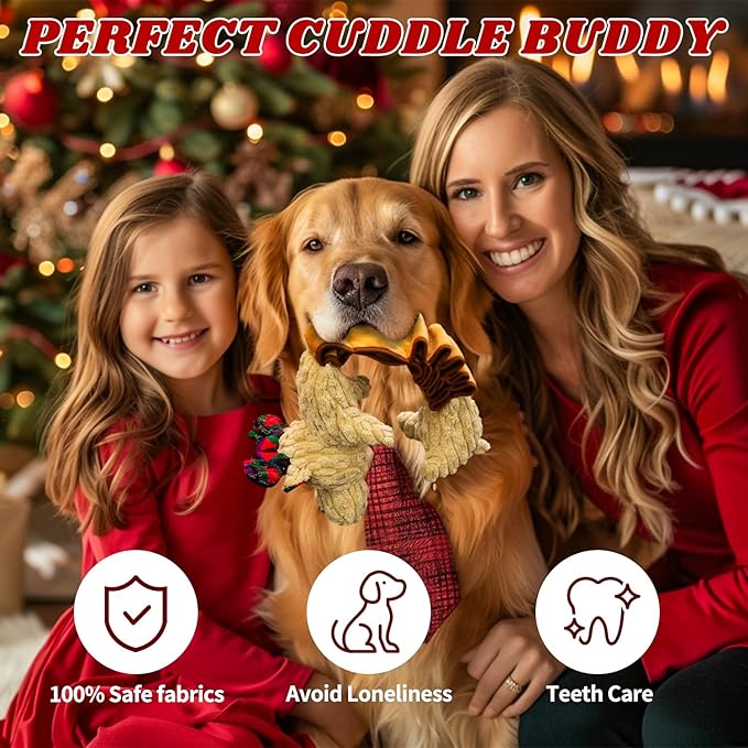 Dog Toys Deer Squeaky Interactive Puppy Teething Chew Toy with Crinkle Sound Paper Tail Stuffed PP Cotton,Keep Them Busy, Christmas Pet Gift Large Medium Small Breeds Indoor Play