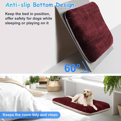 Magic Dog Super Soft Extra Large Dog Bed, 47 Inches Jumbo Orthopedic Foam Pet Beds with Anti Slip Bottom, Dog Sleeping Mattress with Removable and Washable Cover, Burgundy XL
