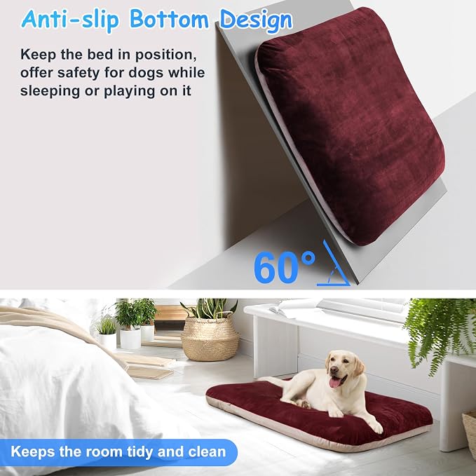 Magic Dog Super Soft Medium Dog Bed, 32 Inch Orthopedic Foam Pet Bed with Anti Slip Bottom, Removable Washable Cover, Burgundy