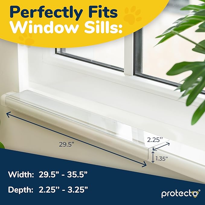 PROTECTO 2Pack Window Sill Protector from Dogs - 29.5x2.25 Clear Window Guards from Cats Scratching, Chewing & Clawing - Keep Your Sills Smooth & Paws Safe - Ultra Strong Window Sill Cover Protection