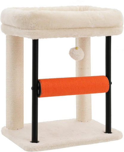 Hey-brother Cat Tree, Cat Scratching Posts with Bed, Sturdy Tower with Fully Sisal-Wrapped Columns and Plush Toy Ball for Indoor Kittens, 18.9 inches, Beige MPJ010SM