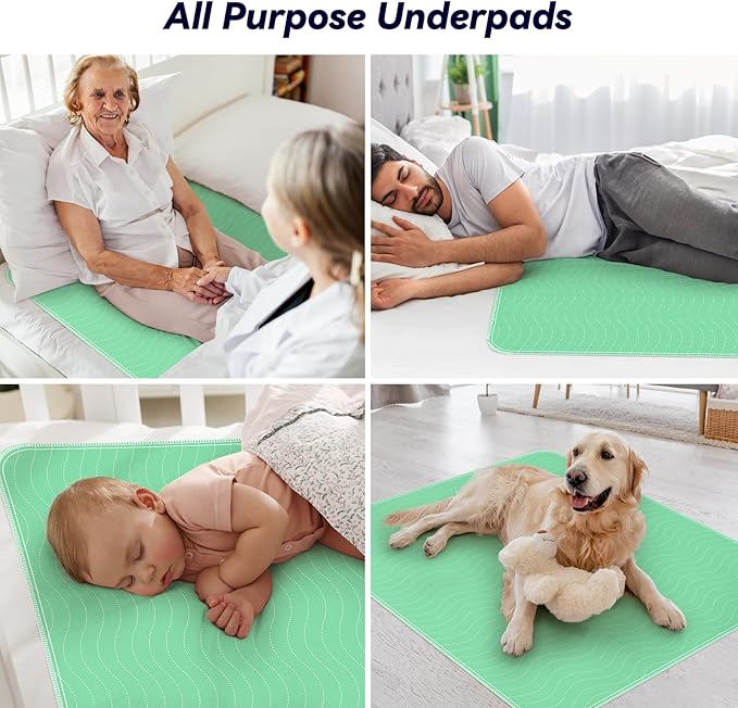 6 Pack 36” x 36” Extra Heavy Absorbency Washable Underpads Bed Pads | WaterProof Quick Drying Nursing Pads Incontinence, Reusable Washable Pee Pads for Dogs, Diaper Changing & Adults