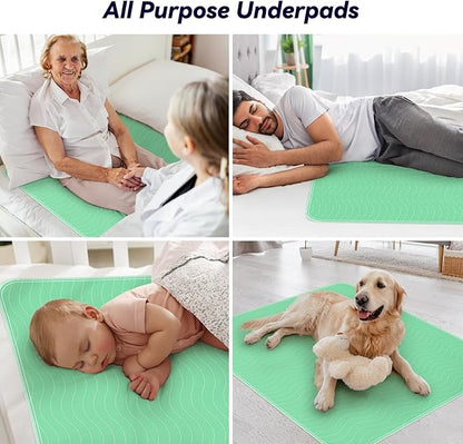 6 Pack 36” x 36” Extra Heavy Absorbency Washable Underpads Bed Pads | WaterProof Quick Drying Nursing Pads Incontinence, Reusable Washable Pee Pads for Dogs, Diaper Changing & Adults