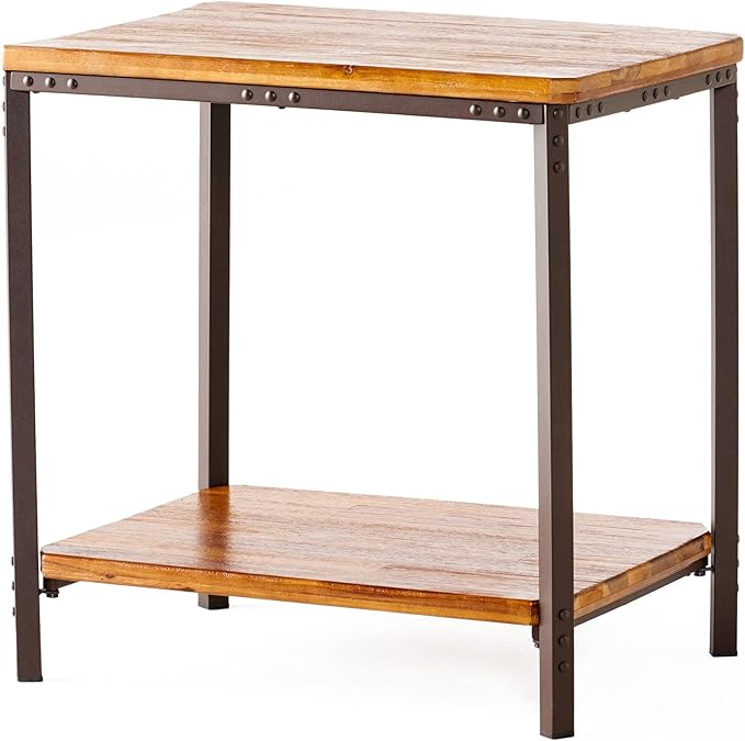 Christopher Knight Home Ronan Wood Rustic Metal End Table, Mahogany, 24.80 inches high x 24.40 inches wide x 17.70 inches deep, Sandblasted Teak