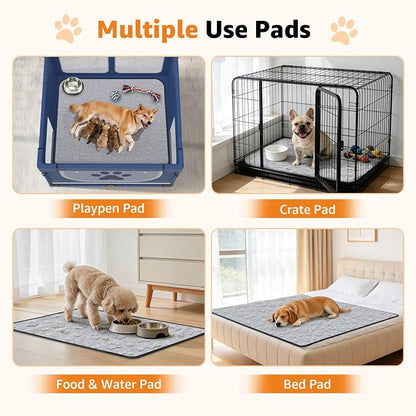 LOOBANI Washable Puppy Pads Waterproof 36"x24", 4 Pack, Gray | Soft Reusable Pee Pads For Dogs, Floor, Crate, Bed, Incontinence, Housebreak, Fast Absorbent, Non-Slip, Leakproof