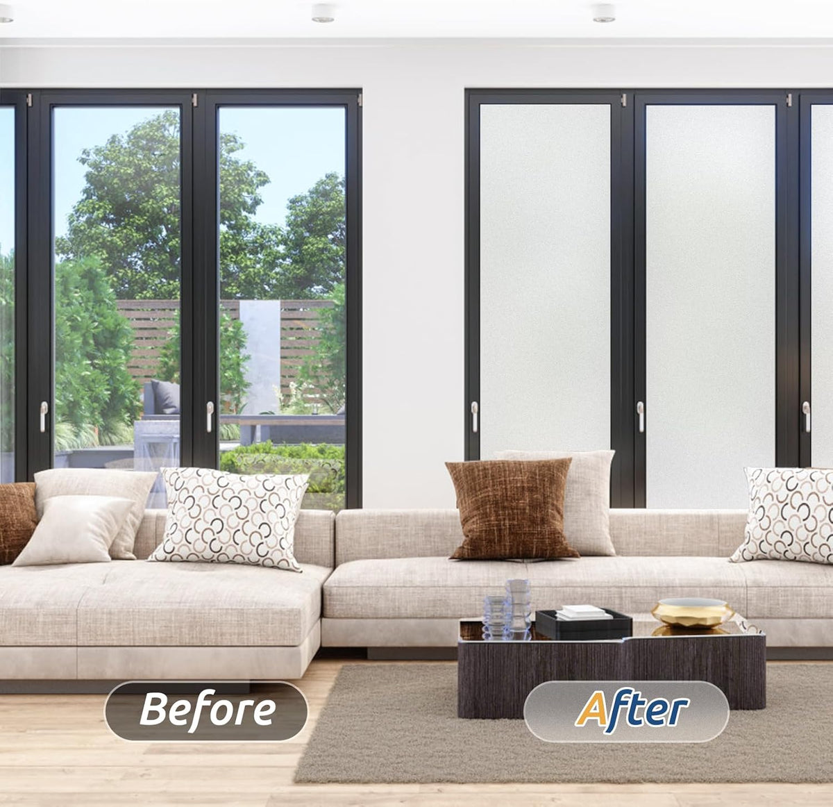 rabbitgoo Window Privacy Film, Frosted Glass Window Clings, Static Cling UV Heat Blocking Door Stickers for Home Bathroom, Removable Indoor Decal Coverings Day and Night, Pure, 23.6 x 78.7 Inches