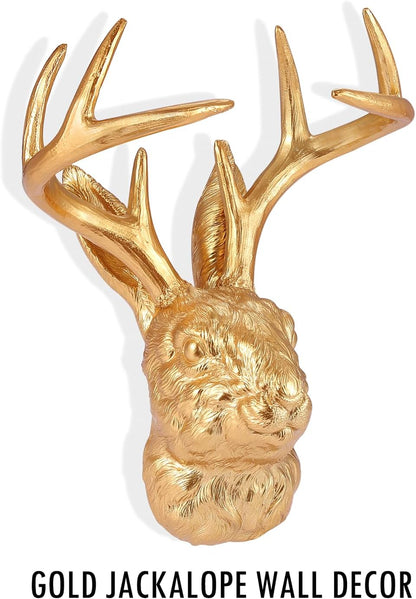 Pumdut Jackalope Wall Mount - Stunning Animal Head Wall Mount with Deer Antlers Decor - Gold Wall Decor for Home or Office, Elegant Deer Head Wall Sculptures