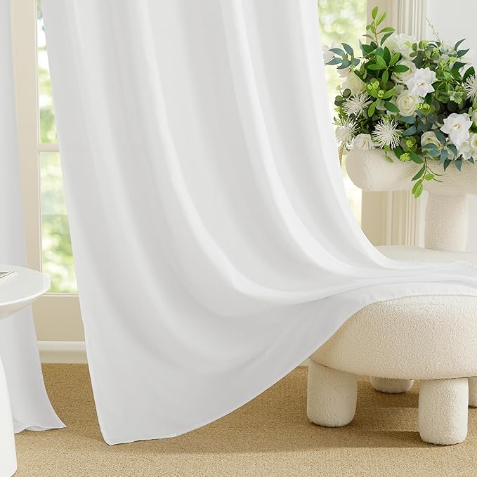 NICETOWN Non-See-Through White Privacy Sheer Curtains 108 inches Long 2 Panels, 52" Wide Grommet Window Curtains Drapes for Living Room Bedroom- Home Decoration Light Filtering Elegant Window Drapes