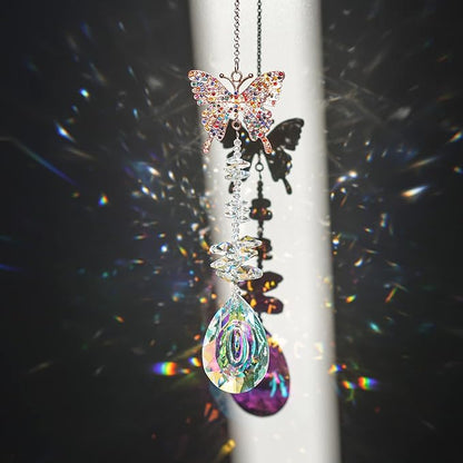 Suncatcher with Crystals,Colorful Crystal Butterfly Rhinestones Suncatcher Window Hanging,Crystal Prism Hanging Ornament,Rainbow Maker Decoration for Home, Garden, Wedding, Party & Christmas