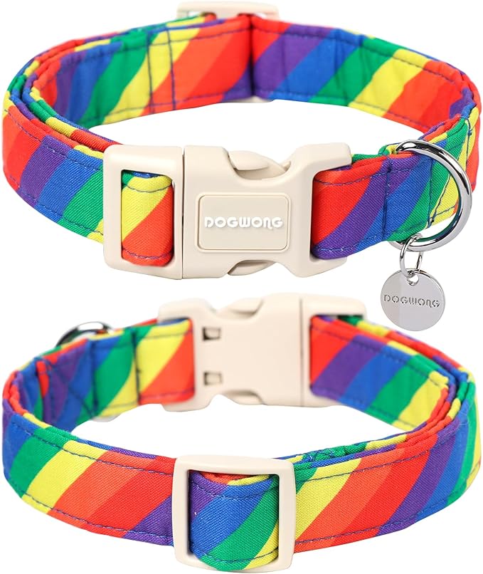 DOGWONG Rainbow Dog Collar - Soft Natural Fabric, Cute LGBTQ Puppy Necklace for Small to Large Dogs