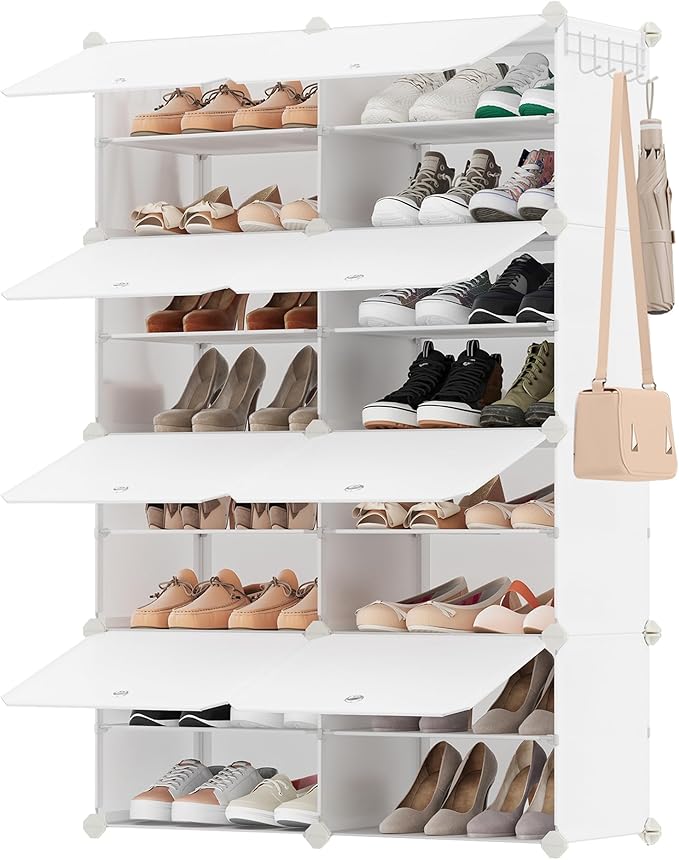 SONGMICS Shoe Rack Organizer, 8-Tier Shoe Storage Cabinet for Closet and Entryway, Holds 32 Pairs of Shoes, Adjustable, Cloud White ULPC034W03