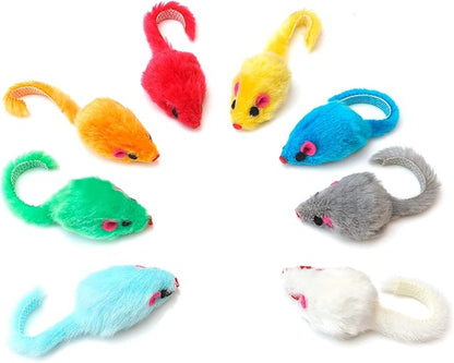 CHIWAVA 36PCS 4.1'' Furry Cat Toy Mice Rattle Small Mouse Kitten Interactive Play Assorted Color