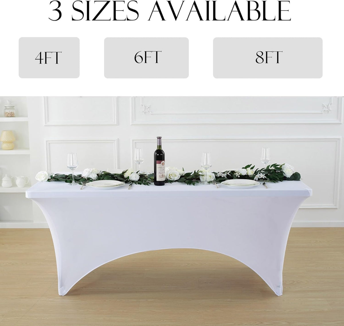 Craft And Party 6 Pack 8ft White Spandex Tablecloth – Fitted Stretch Cover – Universal Fit for Folding Tables – Wrinkle-Free, Washable – Ideal for Parties, Weddings, Events