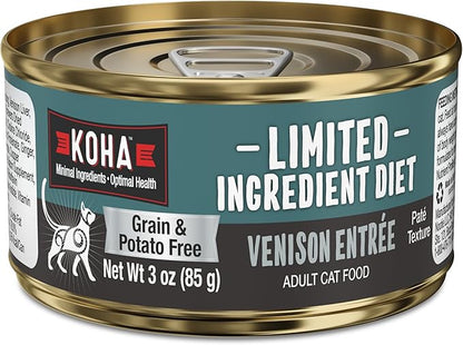 KOHA Limited Ingredient Diet Venison Paté for Cats - Single Meat Cat Food for Sensitive Stomachs - Paté Venison Cat Food with No Fillers - 3 oz Pack of 24