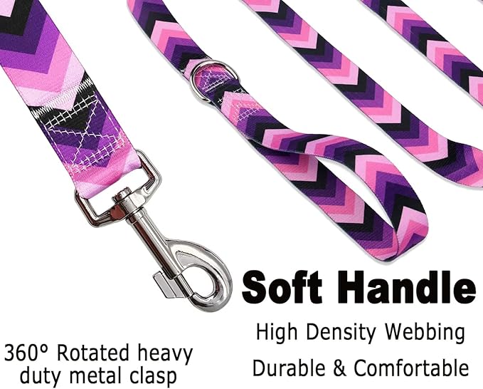 Dog Collar and Leash Set with Bohemia Floral Tribal Geometric Patterns - Soft Ethnic Style Collar Adjustable for Small Medium Large Dogs(Purple Arrow Set,S)