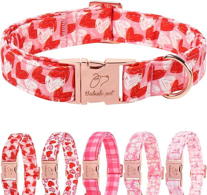 Valentines Dog Collar, Cute Pink Valentine Dog Collars, Doodle Heart Pattern, Adjustable Heavy Duty Pet Collar for Small Medium Large Dogs with Metal Buckle S