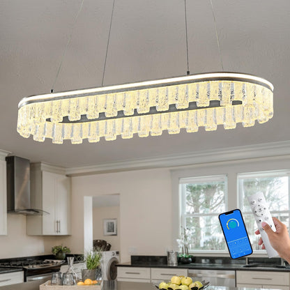 Modern Pendant Lights Kitchen Island, 35.5" Dimmable LED Elliptical Runway Light Fixture Silvery Gray Aluminum Bar Lights Hanging for Dining Room, Kitchen, Restaurant, Living Room