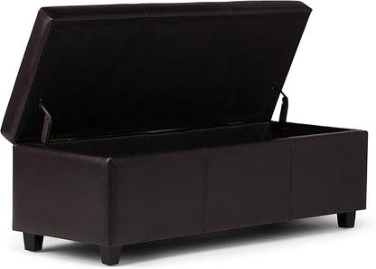 SIMPLIHOME Avalon 48 inch Wide Contemporary Rectangle Storage Ottoman Bench in Tanners Brown Vegan Faux Leather, Assembled, For the Living Room, Entryway and Family Room