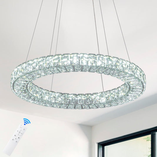 22" Chandelier Crystal Chandeliers Ceiling Light Fixture with Remote Control Flush Mount Ceiling Lights for Living Room Dining Room Bedroom(dimmable)