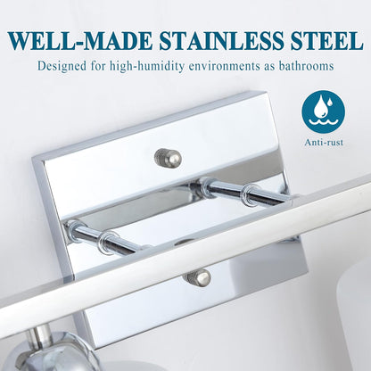 Stainless Steel Milk Glass Vanity Lights for Bathroom, 3 Light Chrome Bathroom Light Fixtures Over Mirror, Ceramic E26 Sockets Wall Mounted