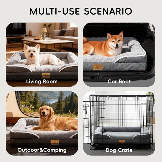 Homemate Dog Bed Large Sized Dog: 36"x27" Orthopedic Pet Bed with Toy | Large Dogs Bed with Non-Slip Botton & Removable Washable Cover Cat Bed Sofa L Outdoor Crate Pad Couch Dark Grey