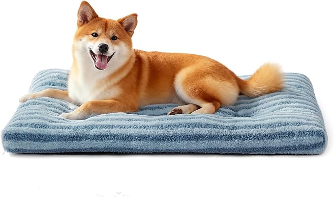 FURTIME Washable Dog Bed Medium Size Dogs, Deluxe Dog Crate Beds Comfy Fluffy Kennel Pad Anti-Slip Pet Sleeping Mat, Machine Washable Dogs Pillow, 29"x21"x3", Blue