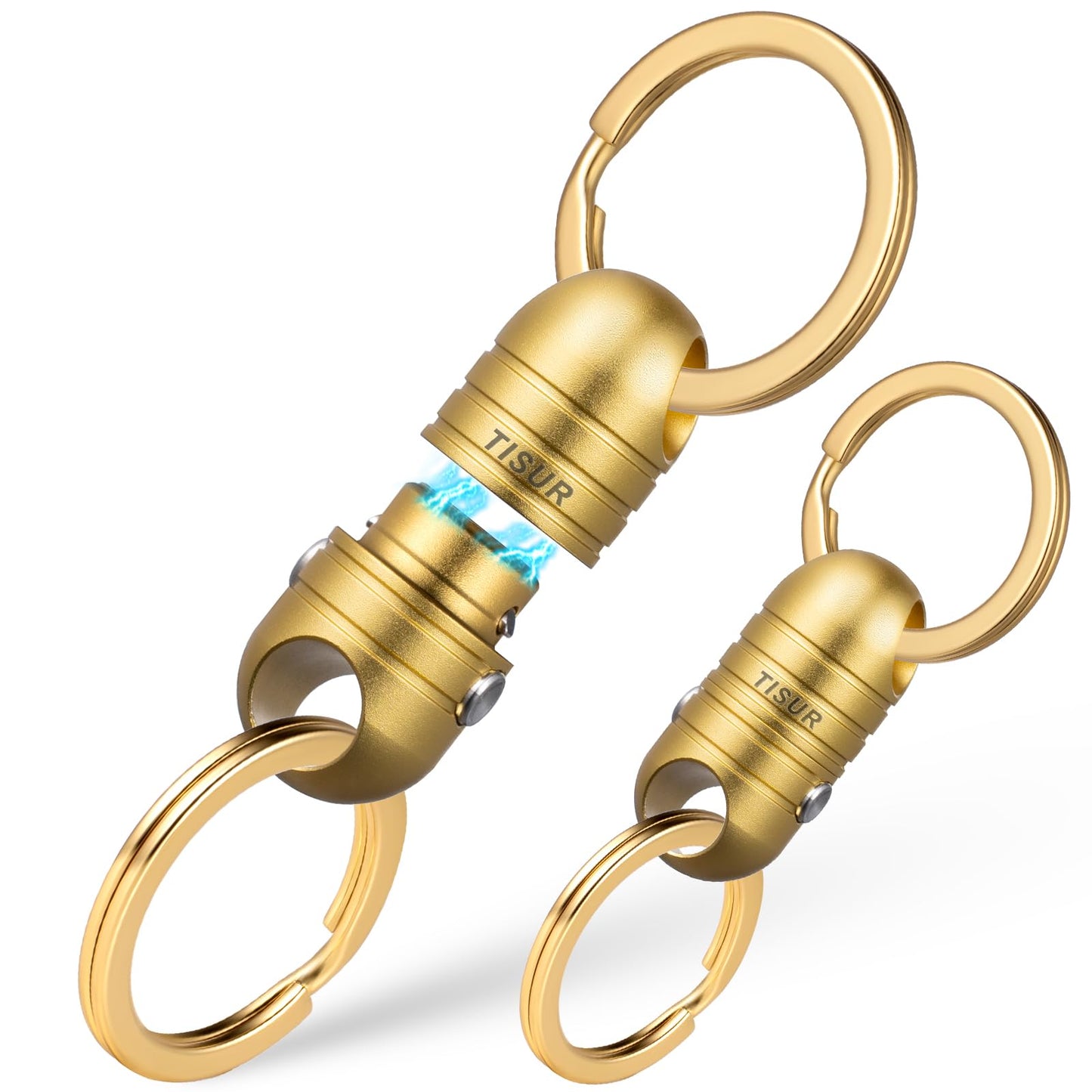 TISUR Quick Release Keychain, Magnetic Key Holder Connector, Detachable Key Chains for Car Keys, Dual Security System (Gold (2-p