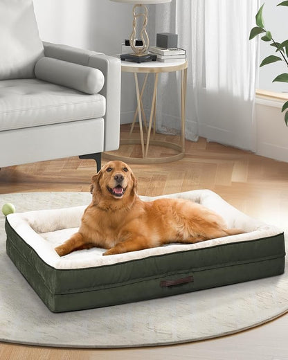 Upvilla Orthopedic Dog Bed XXL, Four-Sided Dog Sofa, Washable Cover, Green | Removable Waterproof Dog Bed Cover, Egg-Crate Orthopedic Foam, Built-In Carry Handle, Indoor Large Pet Beds, Cat Beds