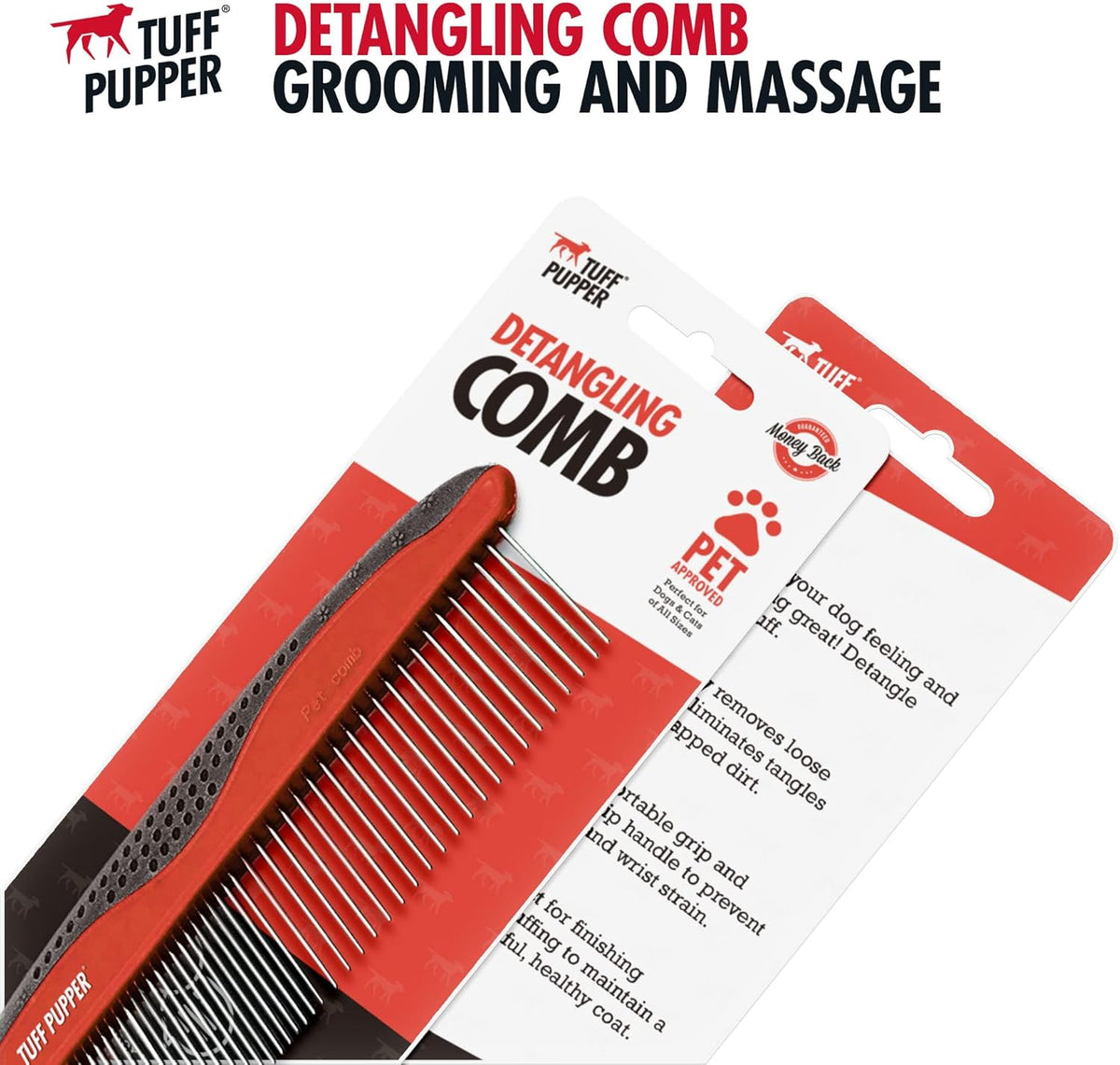 Tuff Pupper Dog Grooming Comb Set | Easily & Safely Remove Dead, Matted Knotted Hair | Ergonomic Pet Detangling Combs | No-Slip Safety Handle For Precision Control | Rounded Tips Prevent Scratching