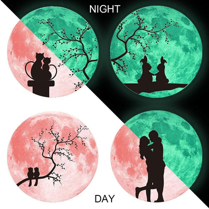 Quanhaigou Glow in The Dark Wall or Ceiling Moon Stickers – Luminous Decal Sticker for Simulated Planet Effect at Night – Red 3D Earth Black Tree Cat