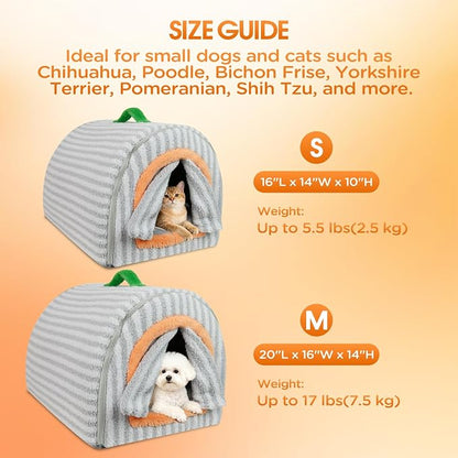 Dog House Indoor for Small Dogs, Grey, Medium | 2-in-1 Enclosed Dog Bed with Cover Cave & Curtain, Dog Tent with Plush Washable Cushion, Inside Dog House for Pets