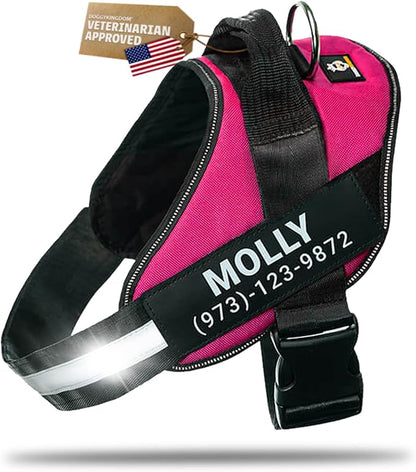 Personalized Dog Harness with Custom Name Patches, Adjustable Reflective No Choke Dog Vest with Handle for Large Dogs, Rose Red, L
