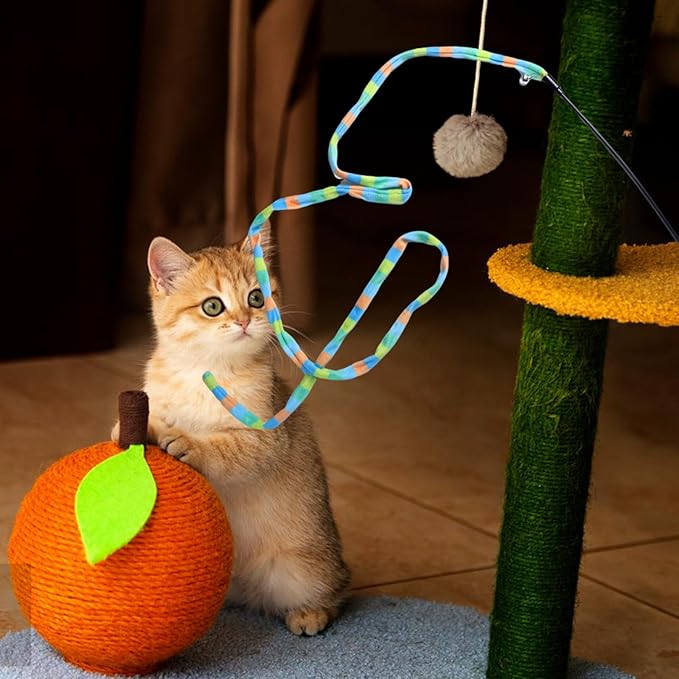 Cat Wand Toys Interactive Kitten Toys Cat Teaser Wand String Feather for Indoor Colorful Ribbon Wands Stick Toy Cat Charmer-3 Packs