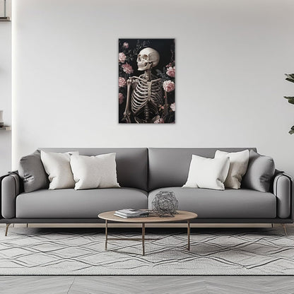 OAAPITI Skull Floral Wall Art Vintage Skeleton Portrait Canvas Print Dark Gothic Skull Art for Living Room Bedroom Home Wall Decor Ready to Hang(Artwork-10,28"x42")